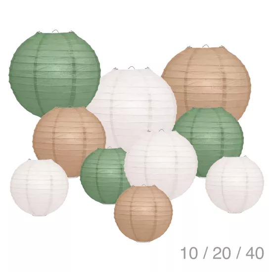 10er Lampionenpaket ELFENBEIN, SALBEI und LATTE - Papierlampions